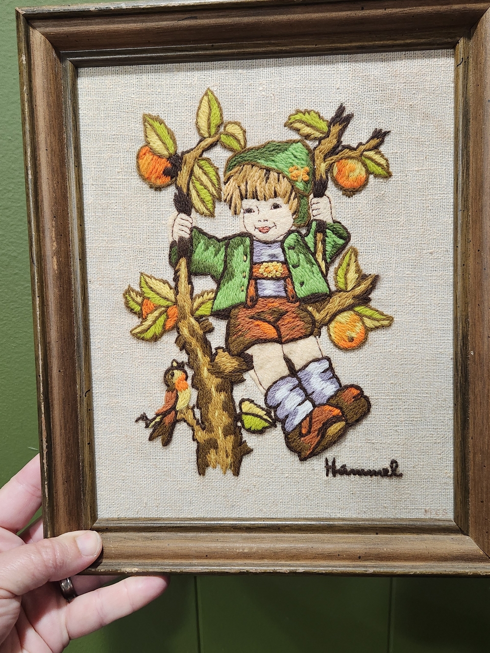 Vintage Hand-Embroidered Boy With Apple Tree Hummel Grandmacore